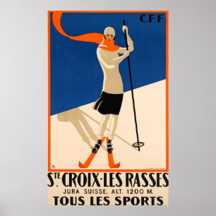 Póster Ste Croix e viagens vintage do suíço de Les Rass