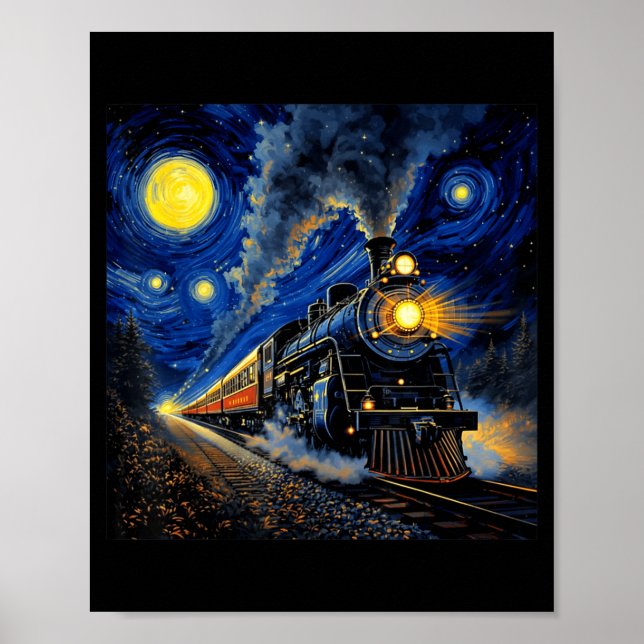 Poster Steam Train Graphic For Men Boys Locomotive  (Frente)