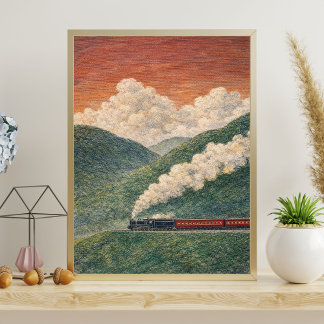 Poster Steam train landscape | scenic train journey