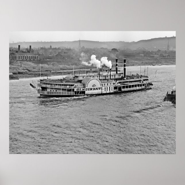 Póster Steamboat 'Cincinnati' 1906 BW (Frente)