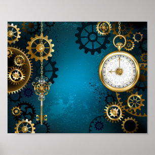 Poster Steampun turquoise Background with Gears