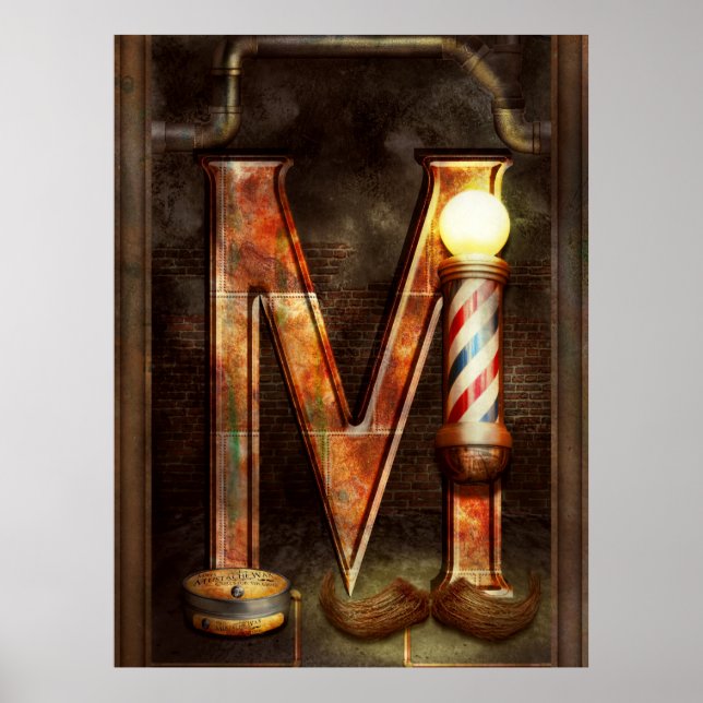 Póster Steampunk - Alphabet - M é para bigode (Frente)
