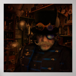 Póster Steampunk Art - Capitão de Inventor Fantasia Sean