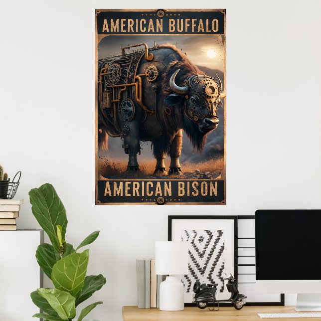 Poster Steampunk Bison no Selvagem (Escritório em casa)