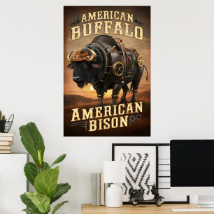 Poster Steampunk Bison Sunset