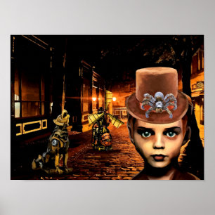 Poster Steampunk Boy E Robot Dog Original Scifi Fantasy