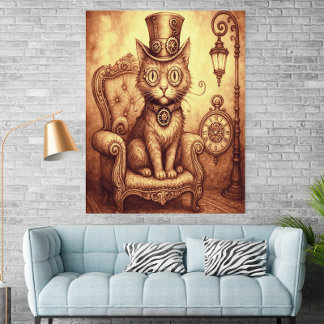 Poster Steampunk Cat Victorian Clockwork Fantasy Vintage