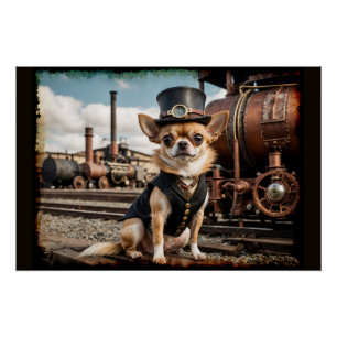 Póster Steampunk Chihuahua e Train