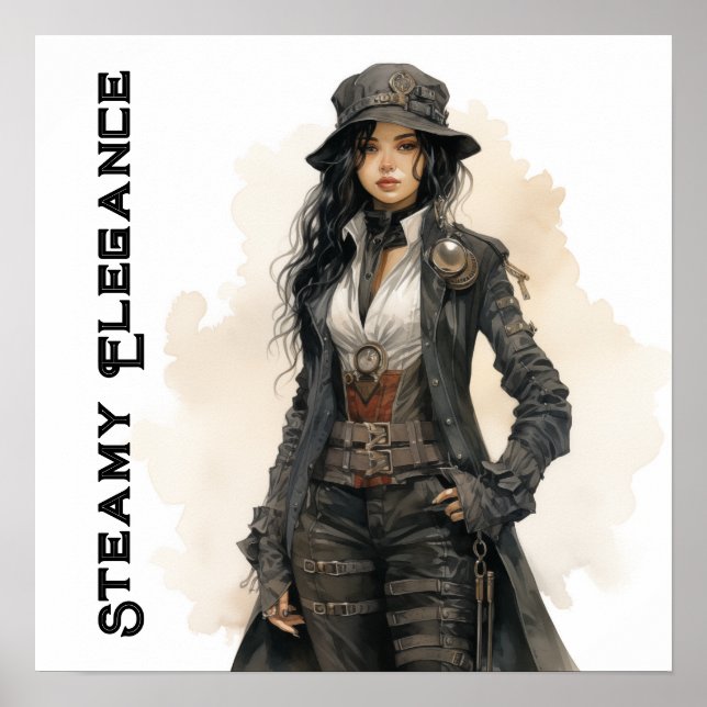 Poster Steampunk Elegance Young Woman Vintage (Frente)