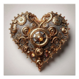 Póster Steampunk Elegant Clockwork Gear Heart