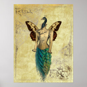 Poster Steampunk Fantasy Peacock Dourado
