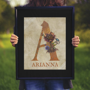 Poster Steampunk Floral - Letra A