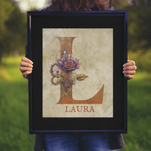 Poster Steampunk Floral - Letra L