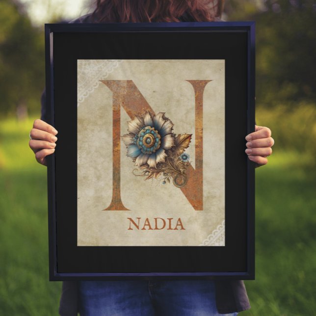 Poster Steampunk Floral - Letra N (Criador carregado)