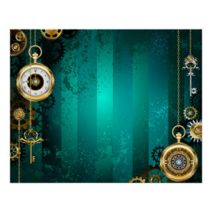 Póster Steampunk Jewelry Watch em um fundo verde