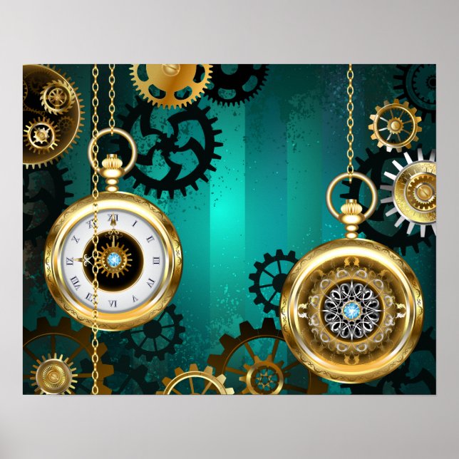 Poster Steampunk Jewelry Watch em um fundo verde (Frente)
