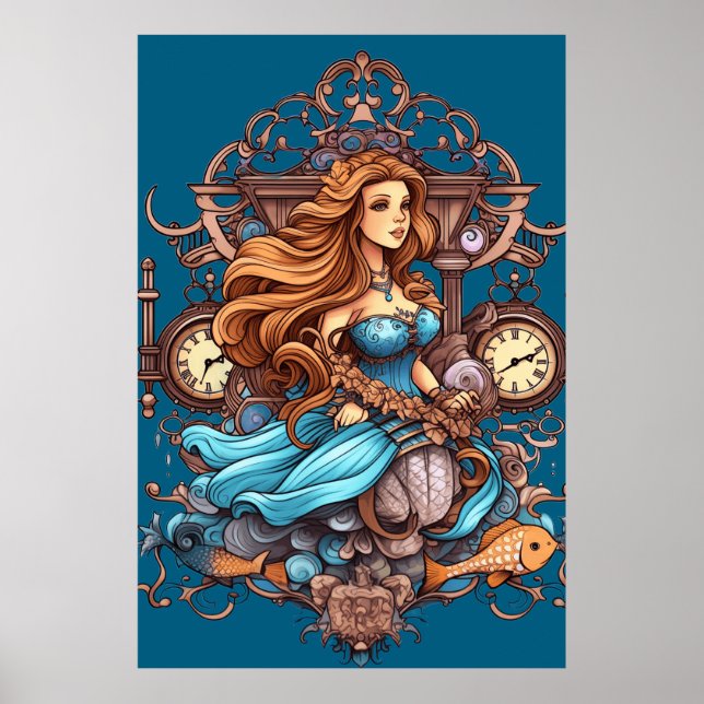 Poster Steampunk Mermaid For Girls or Boys on a Wall (Frente)