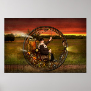 Póster Steampunk - O monovolante do cavalheiro
