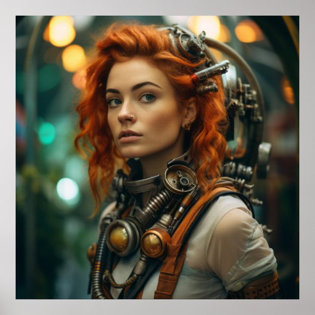 Poster Steampunk Redhead Warrior Girl (Frente)