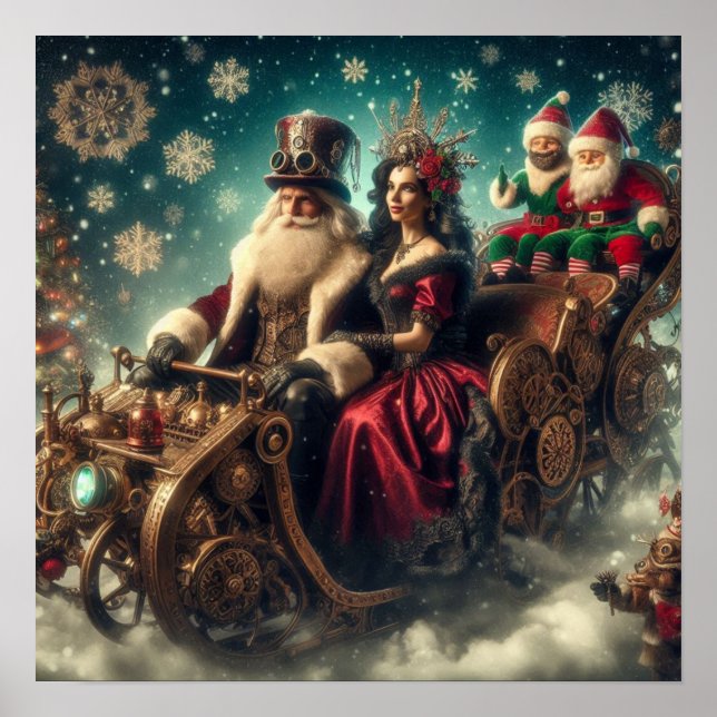 Poster Steampunk Sled ~ Papais noeis Com Esposa & Elves 0 (Frente)