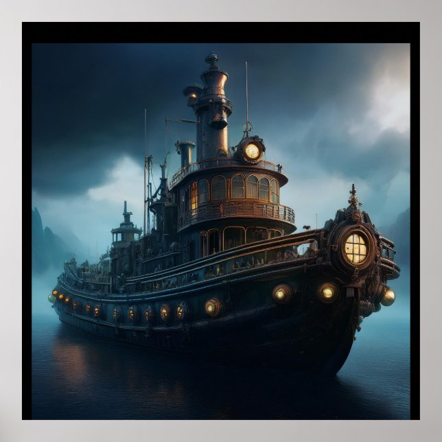 Poster Steampunk Tugboat On A Cloudy Day Mousepad (Frente)