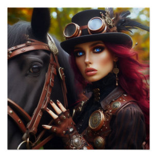 Póster Steampunk Victorian Lady Dark Rider