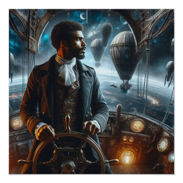 Póster Steampunk Victorian Space Air Captain (Frente)