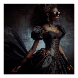 Póster Steampunk Vintage Victorian Lady Black Raven