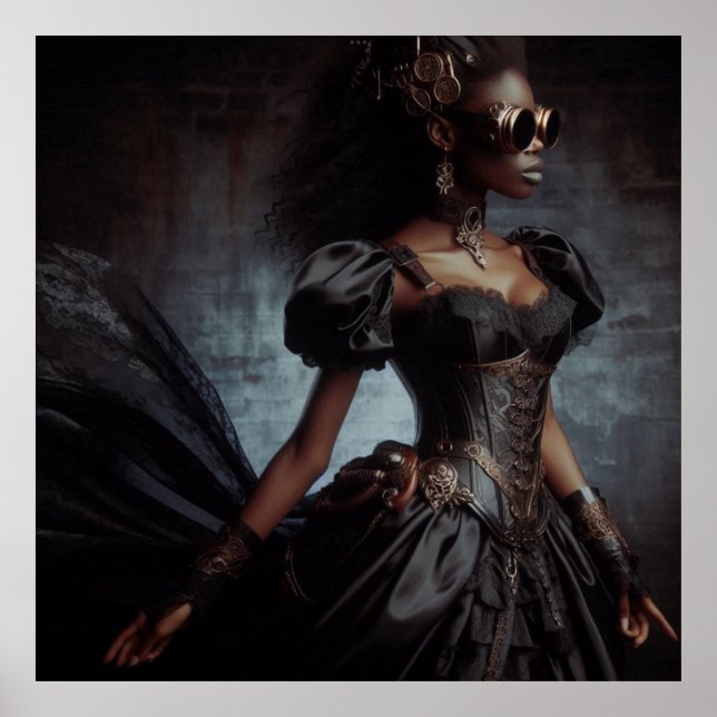 Poster Steampunk Vintage Victorian Lady Black Raven (Frente)