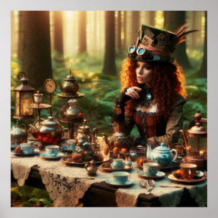 Poster Steampunk Vintage Victorian Lady Mad Hatter
