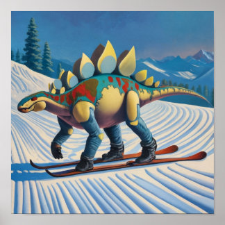 Poster Stego-Slopes: Skiing Stegosaurus Wall Art