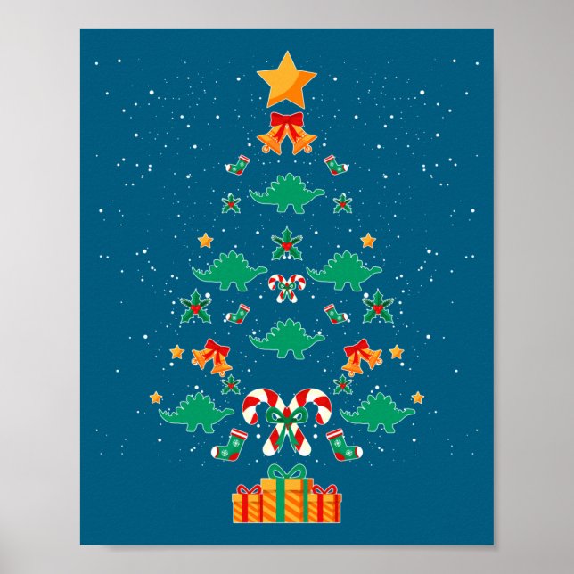 Poster Stegosaurus Dinosaur Christmas Tree Xmas Long Slee (Frente)