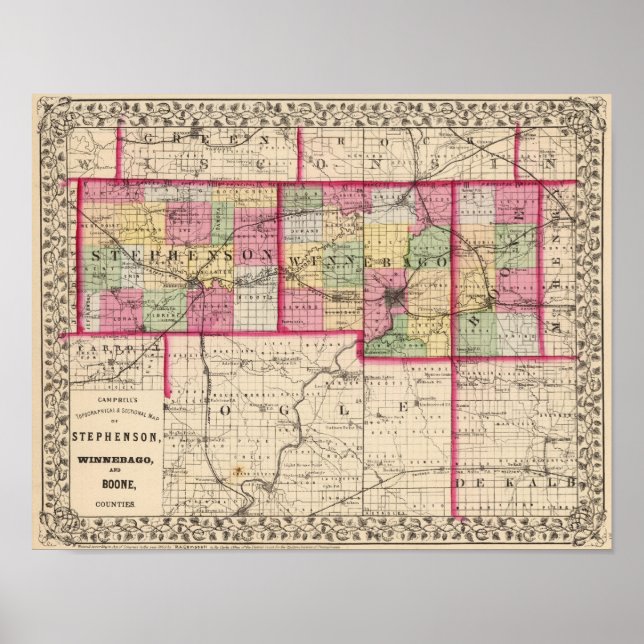 Póster Stephenson, Winnebago, condados Boone (Frente)