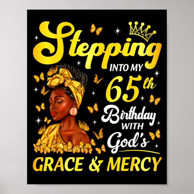 Poster Stepng Into My 65th Birthday Christian Afro Women  (Frente)