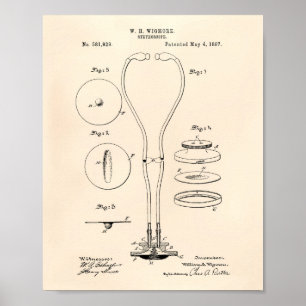 Póster Stethoscope 1897 Patent Art Old Peper
