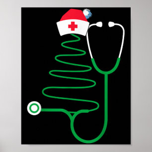 Poster Stethoscope Árvore de Natal Enfermeira de Natal