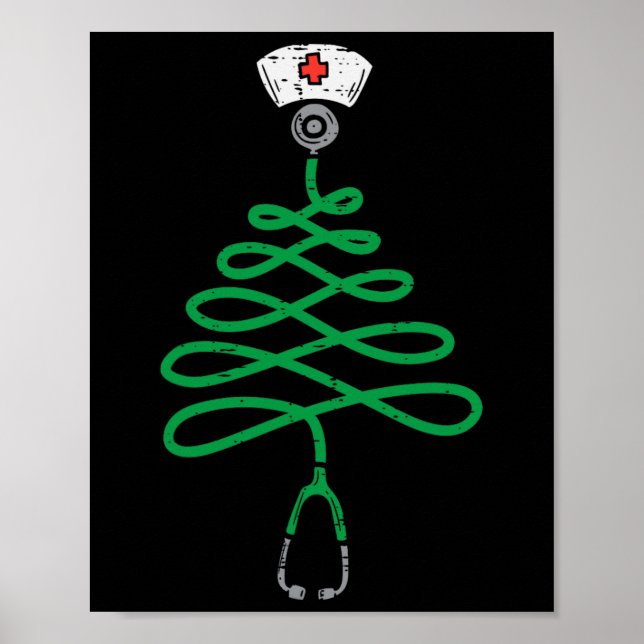 Poster Stethoscope Árvore de Natal Enfermeira de Natal T (Frente)