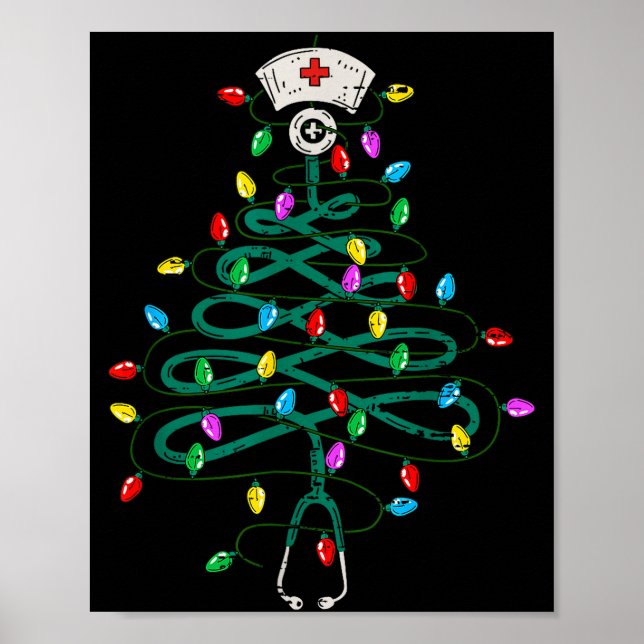 Poster Stethoscope Christmas Tree Lights Nurse Christmas  (Frente)