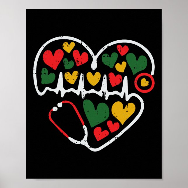 Poster Stethoscope Heart Junetemelanin Enfermeira African (Frente)
