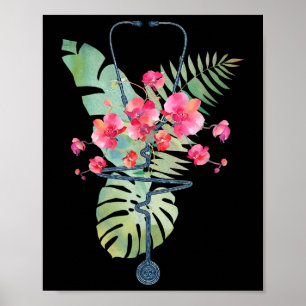 Poster Stethoscope Tropical Flowers Summer Aloha Hawaii R