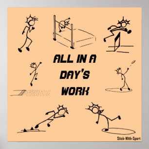 Póster Stickman track and field "All in a Day's Work"