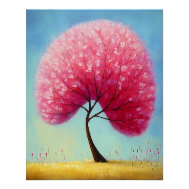 Póster stilisierter Baum mit rosa Blütenkrone - Cartoon  (Frente)