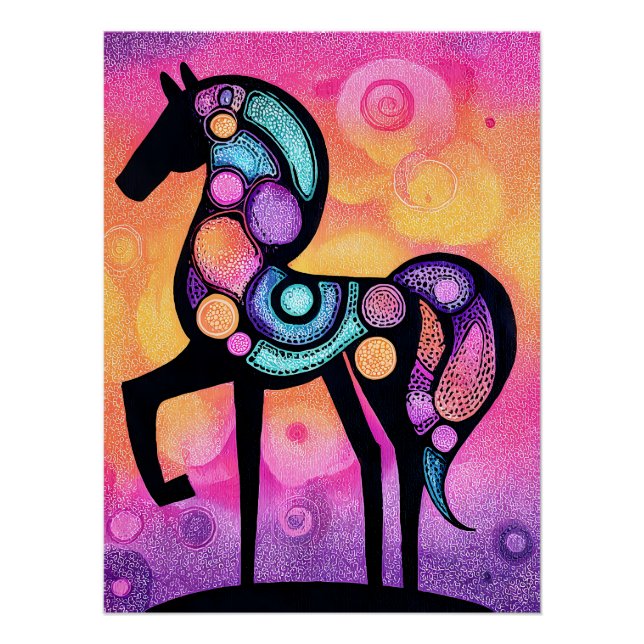 Póster Stilisiertes Pferd mit Mandala Ornamenten (Frente)