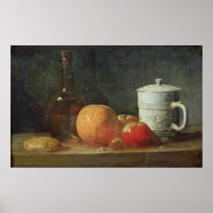 Póster Still Life with Fruit and Wine Bottle