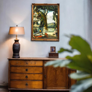 Poster Still life with peacock, flowers,Diaz de La Peña
