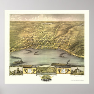 Póster Stillwater, mapa panorâmico do manganês - 1870