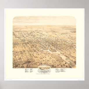 Póster Stockton, CA Panoramic Map 1870 (1667A) - Restored