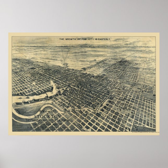 Póster Stockton, CA Panorâmica Map - 1895 (Frente)