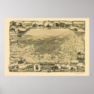 Poster Stockton, mapa panorâmico de CA - 1895