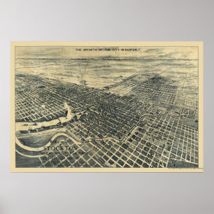 Póster Stockton, mapa panorâmico de CA - 1895